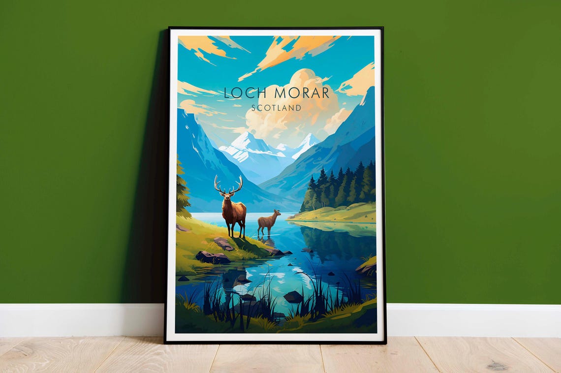 Loch Morar Scotland Deer Lake Mountain Scenic Art Travel Poster