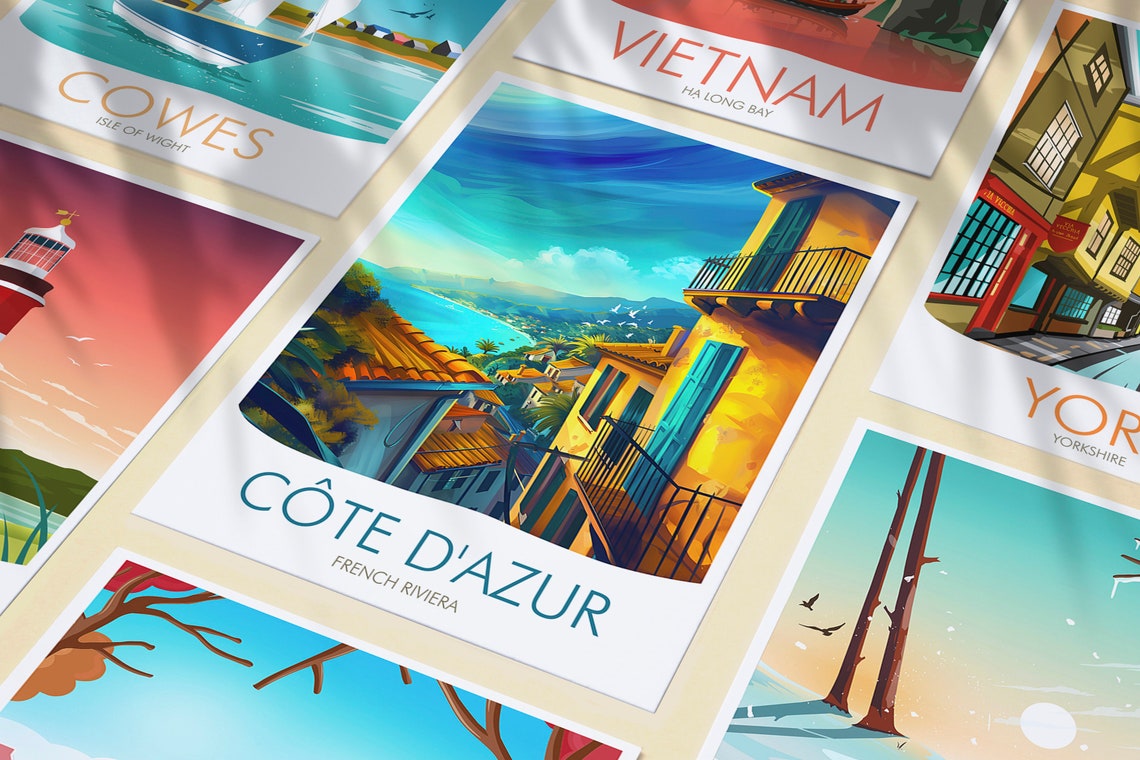 French Riviera Cote d Azur Coastal Village View Scene Poster - Image 3