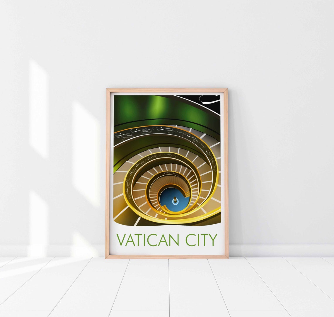 Vatican City Golden Spiral Staircase Architectural Art Landmark Poster - Image 3