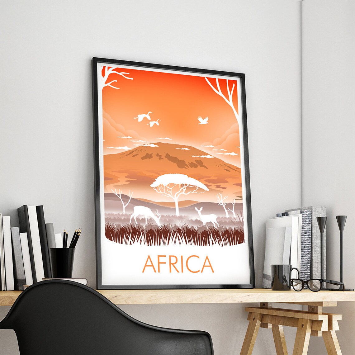 Africa Kilimanjaro Savanna Sunset Antelope Wildlife Scene Poster - Image 4