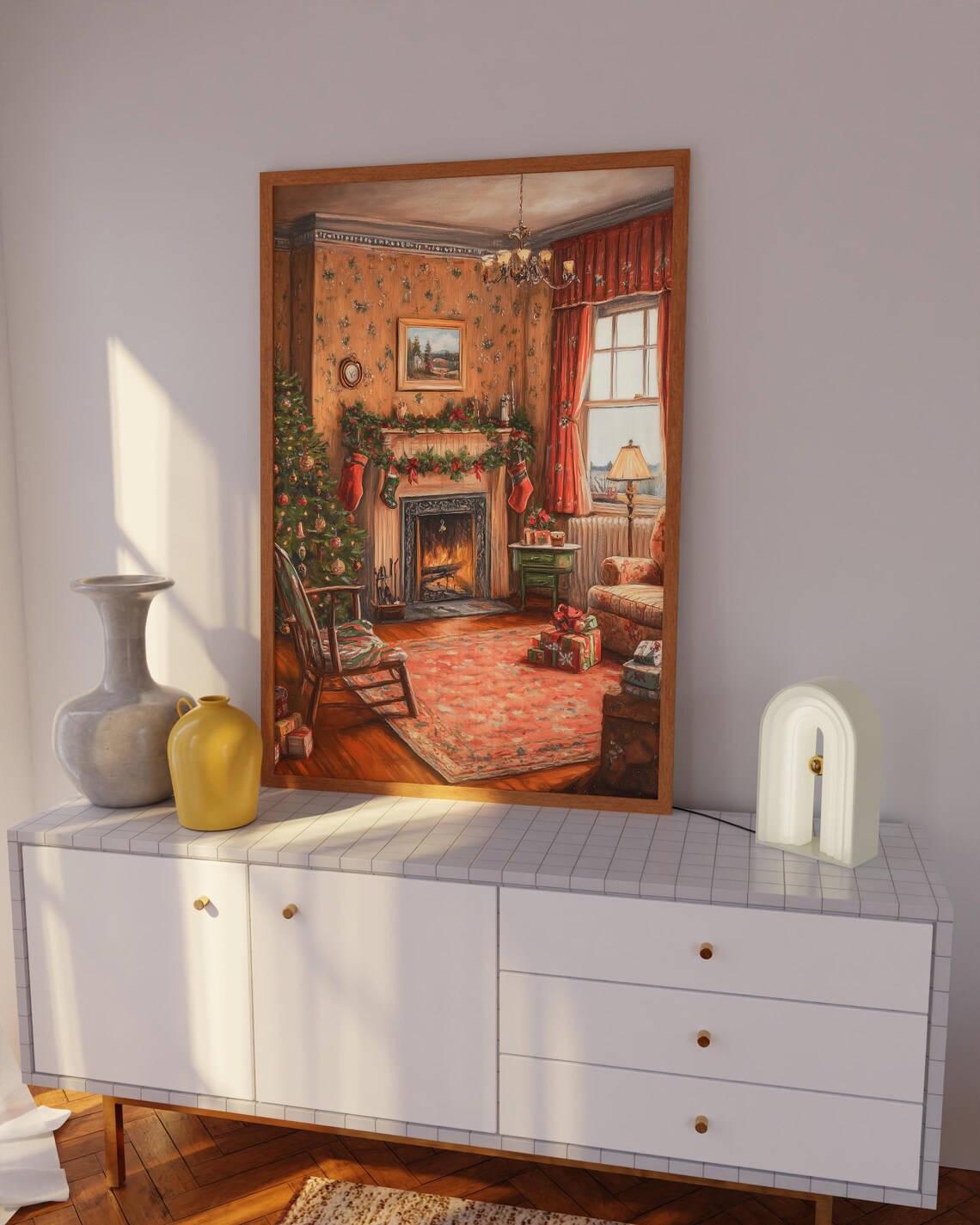Victorian Christmas Parlor Fireplace Vintage Style Scene Poster - Image 3