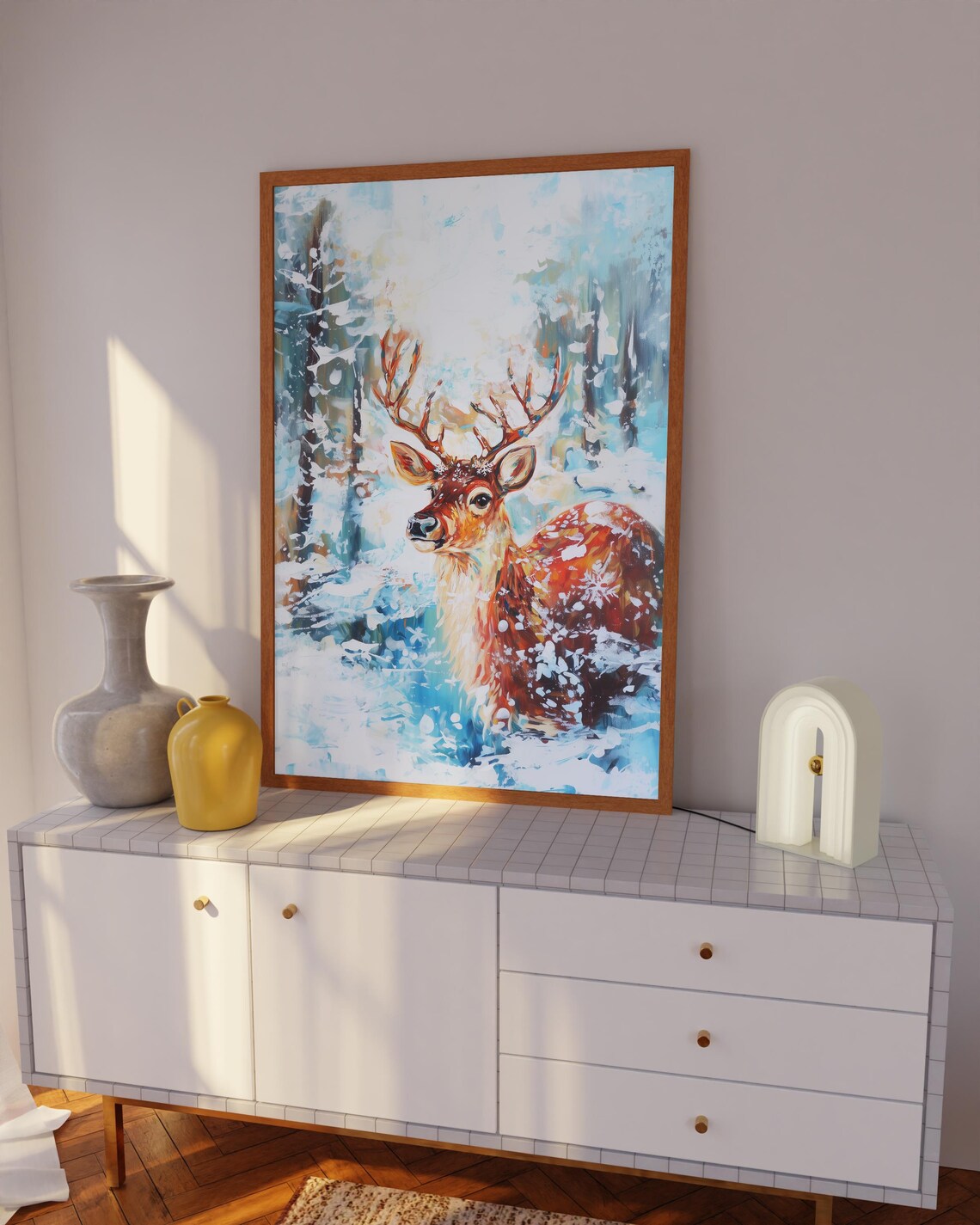 Majestic Reindeer In Snowy Forest Winter Wildlife Art Poster - Image 3