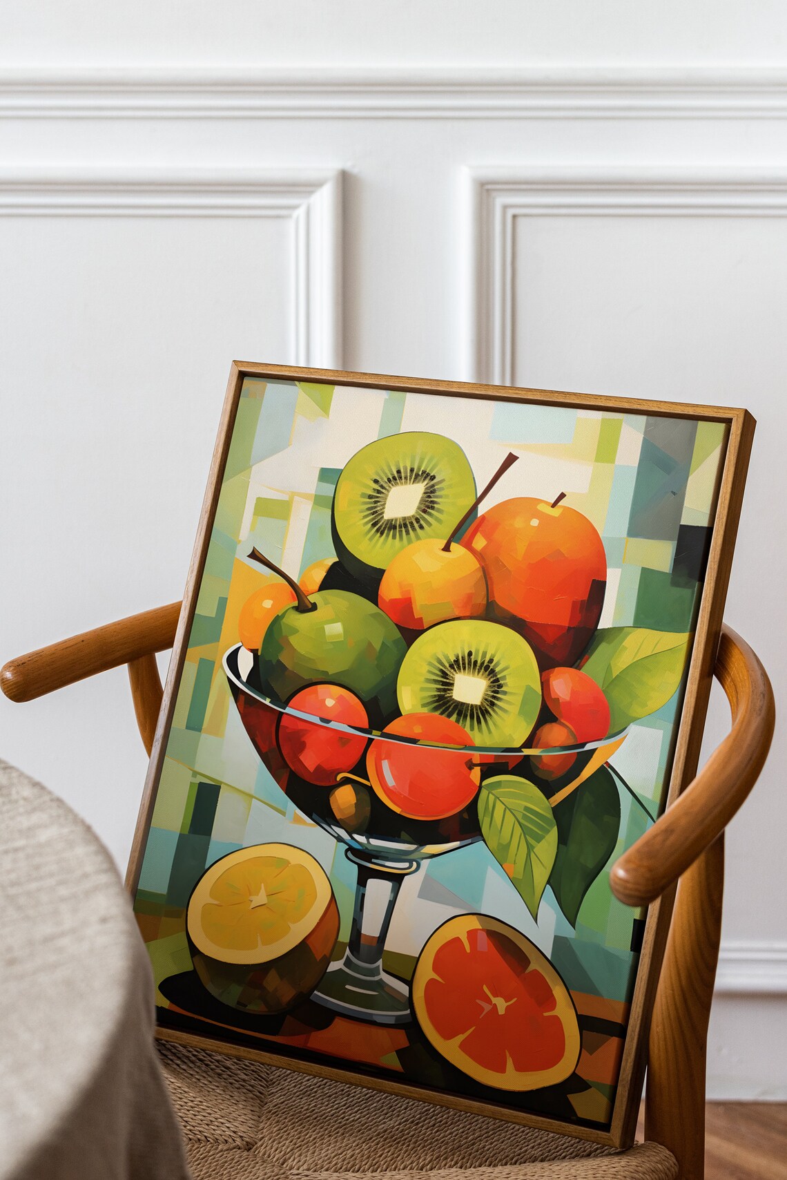 Geometric Fruit Bowl Kiwi and Citrus Modern Still Life Art Poster - Image 2