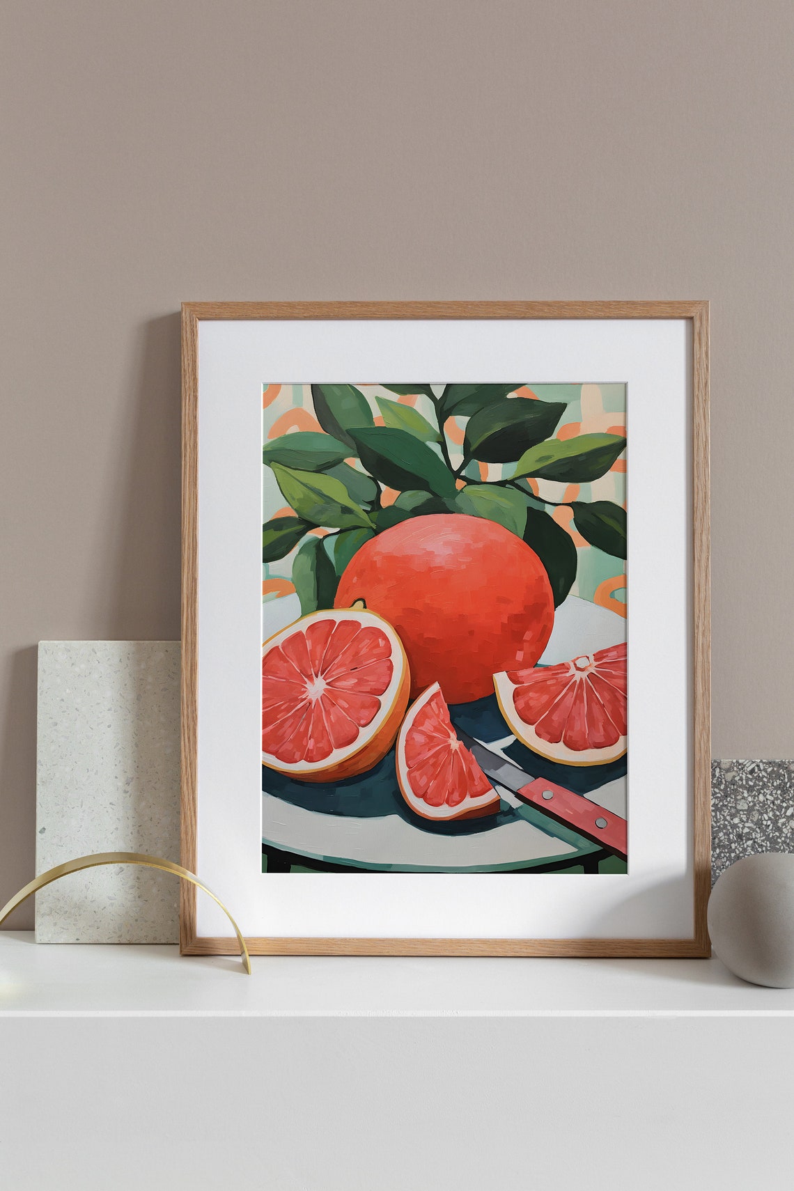 Grapefruit Still Life Painting Retro Fruit Slices Kitchen Wall Art