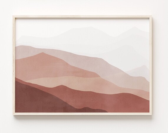 Terracotta Mountain Landscape Print Wall Art Boho Prints Abstract Landscape Interior Decor Burnt Orange Wall Art