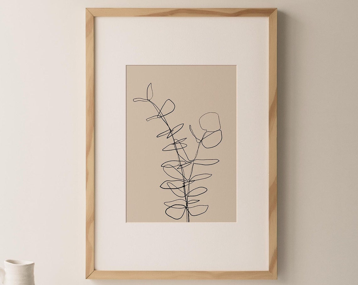 Eucalyptus Continuous Line Drawing Beige Botanical Minimalist Print - Image 4