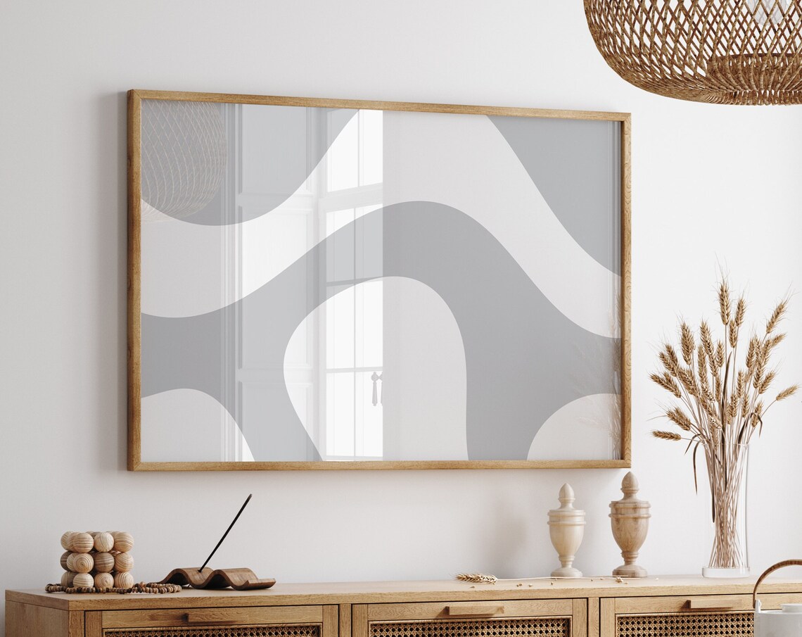 Grey Wavy Organic Curves Abstract Neutral Modern Minimalist Poster