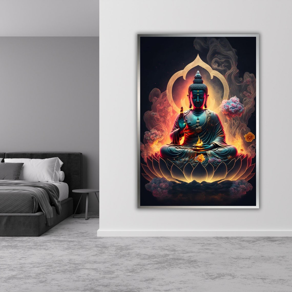 Buddha Lotus Flower Fiery Orange Aura Dark Meditation Art Poster - Image 4