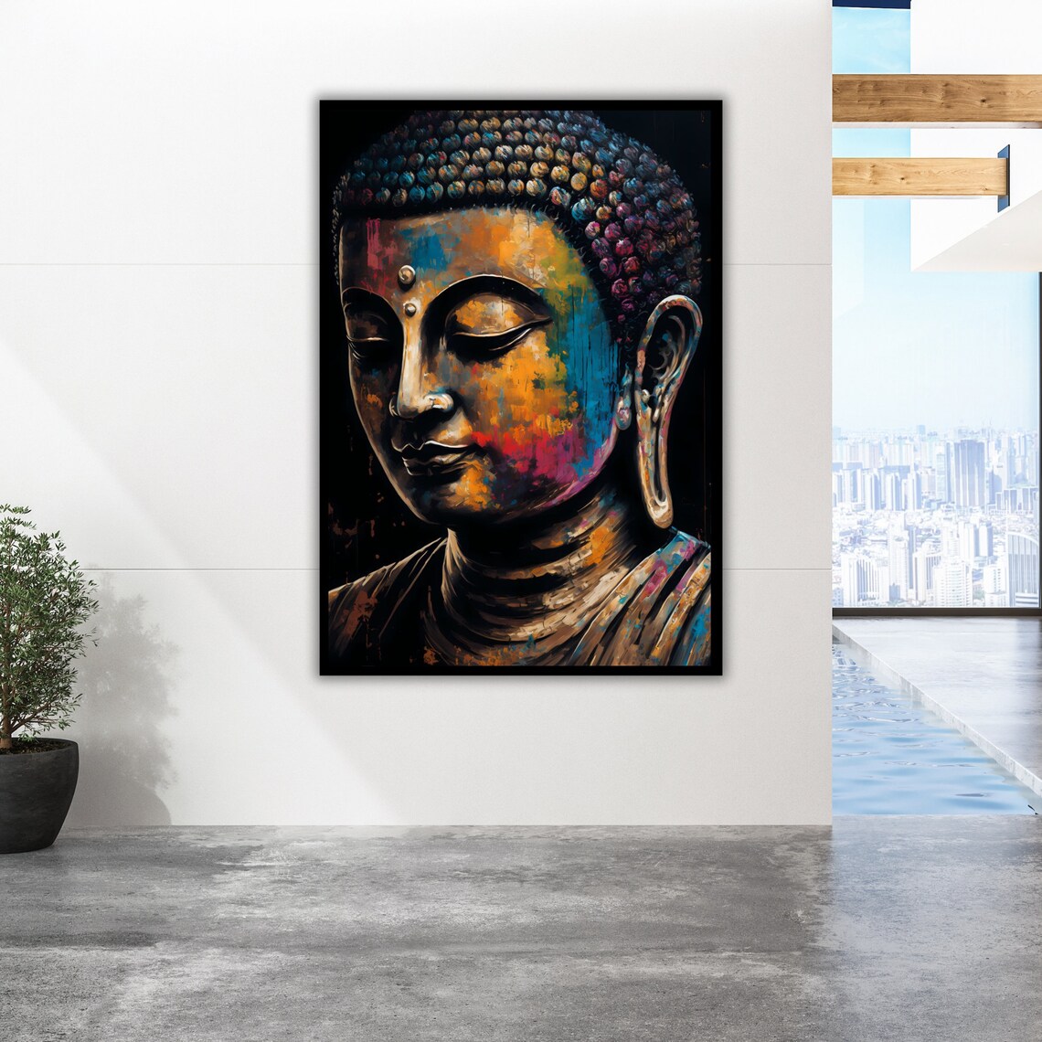 Colorful Buddha Face Abstract Brushstroke Zen Meditation Painting Poster - Image 3