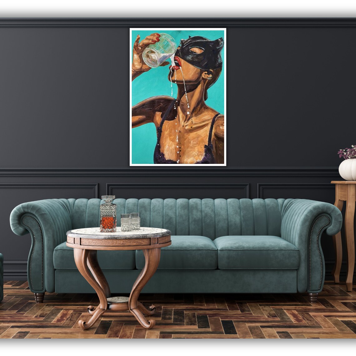 Cat Woman Drinking Milk, Modern Home Art Print - Image 5