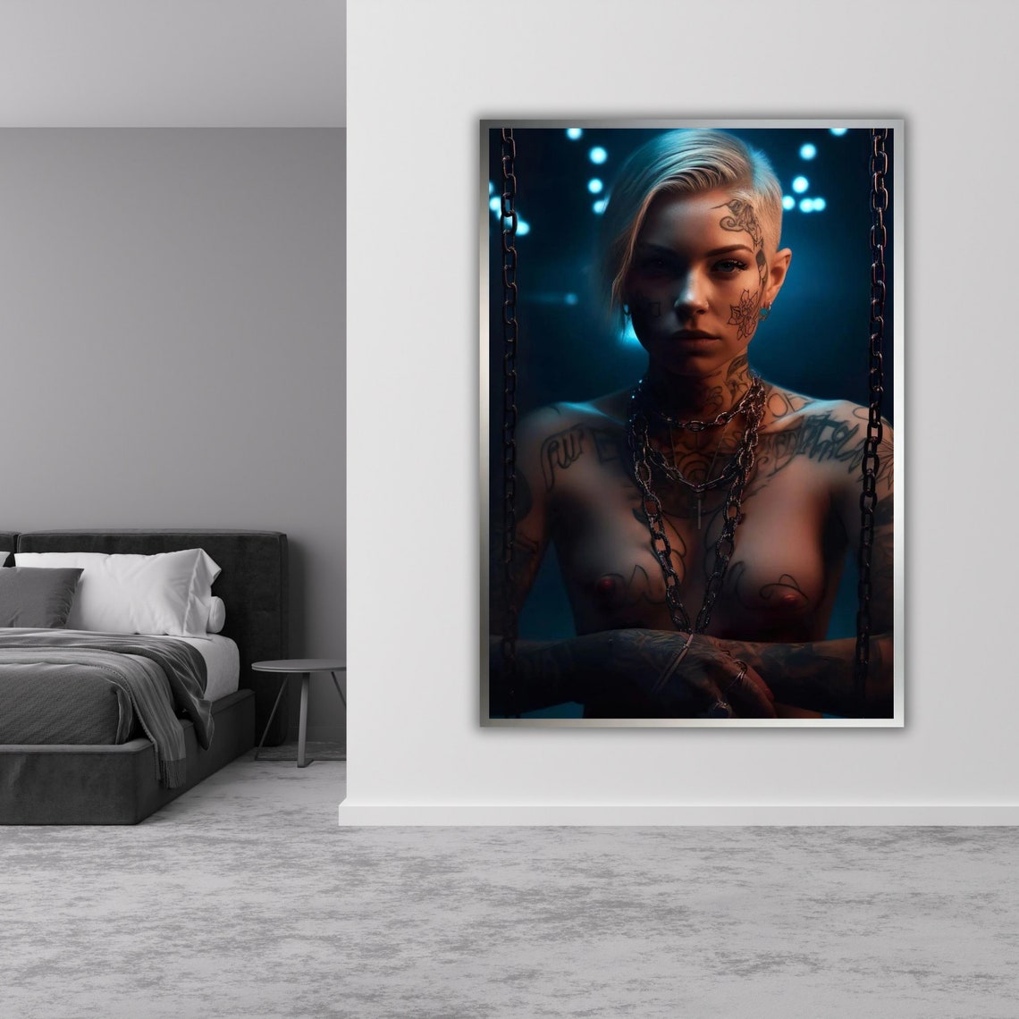Naked Tattooed Girl Art Print Ready To Hang Framed Wall Decor Modern Nude Art Unique Home Decor - Image 3