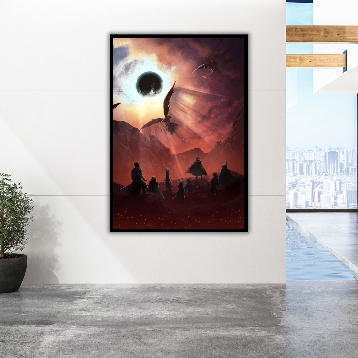 Dark Eclipse Warriors Dragon Battle Epic Fantasy War Landscape Poster - Image 2
