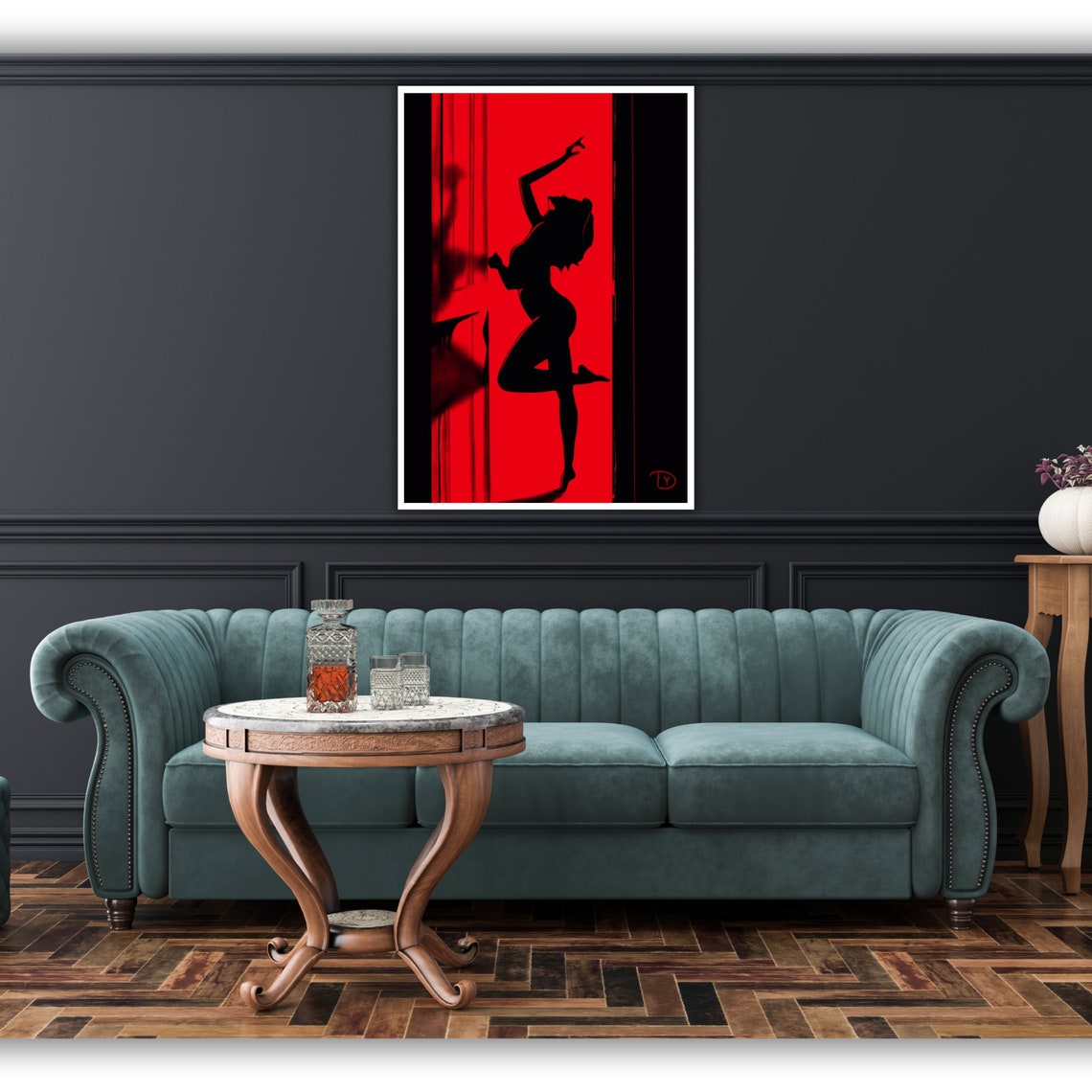 Dancing Woman Silhouette Vivid Red Doorway Bold Black Red Art Poster - Image 2