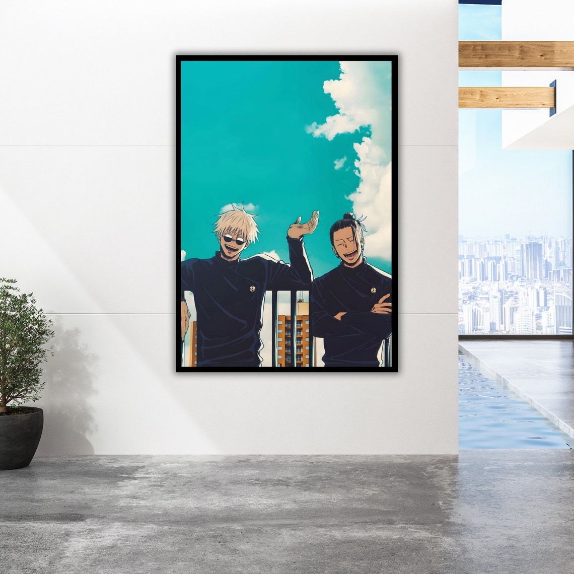 Gojo Satoru Geto Suguru Friends Teal Sky Anime Manga Art Poster - Image 2