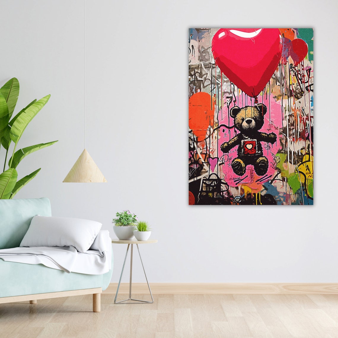 Graffiti Teddy Bear Red Heart Balloon Colorful Street Art Poster - Image 5