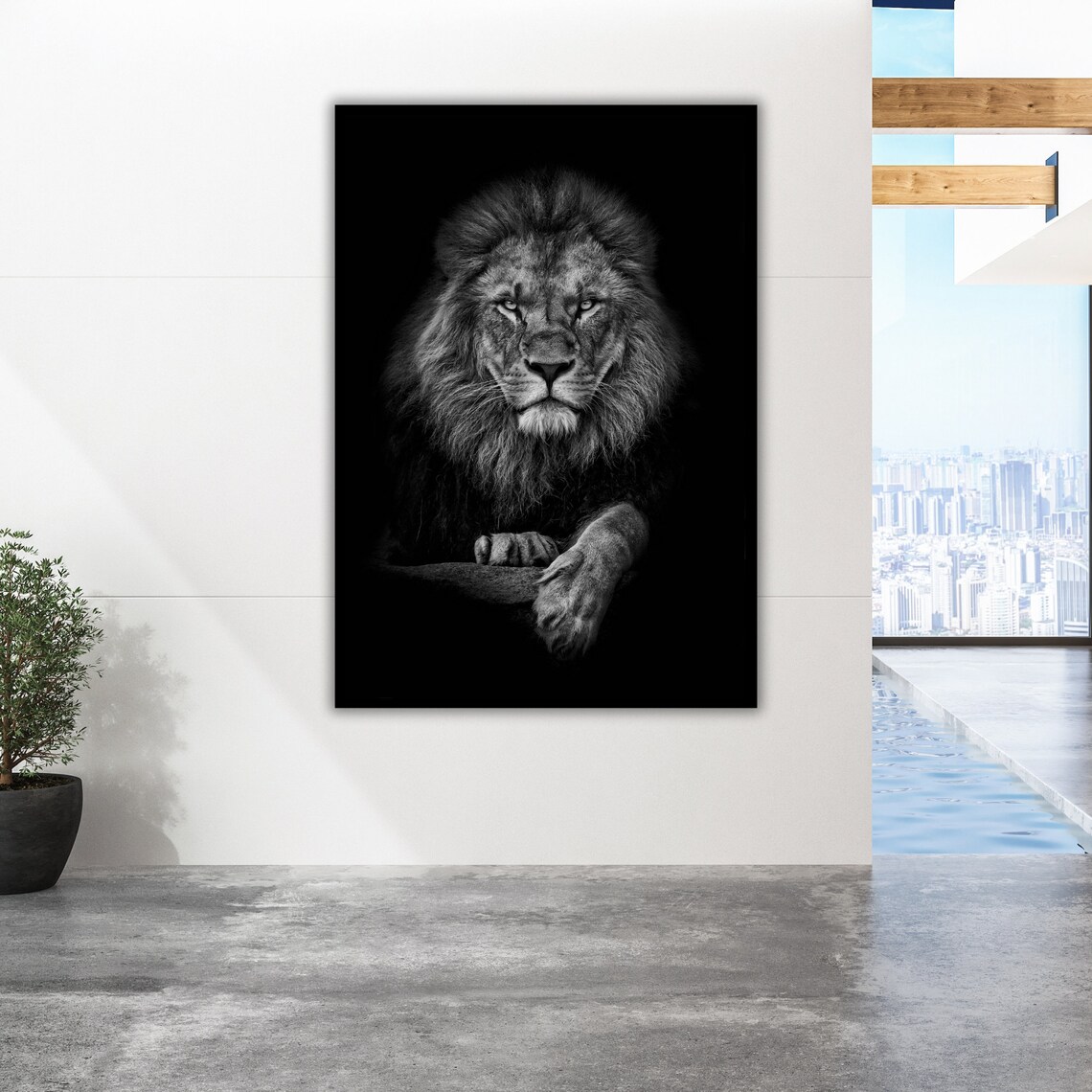 Black And White Majestic Lion Portrait Wildlife Photography Wall Art Print - Image 5