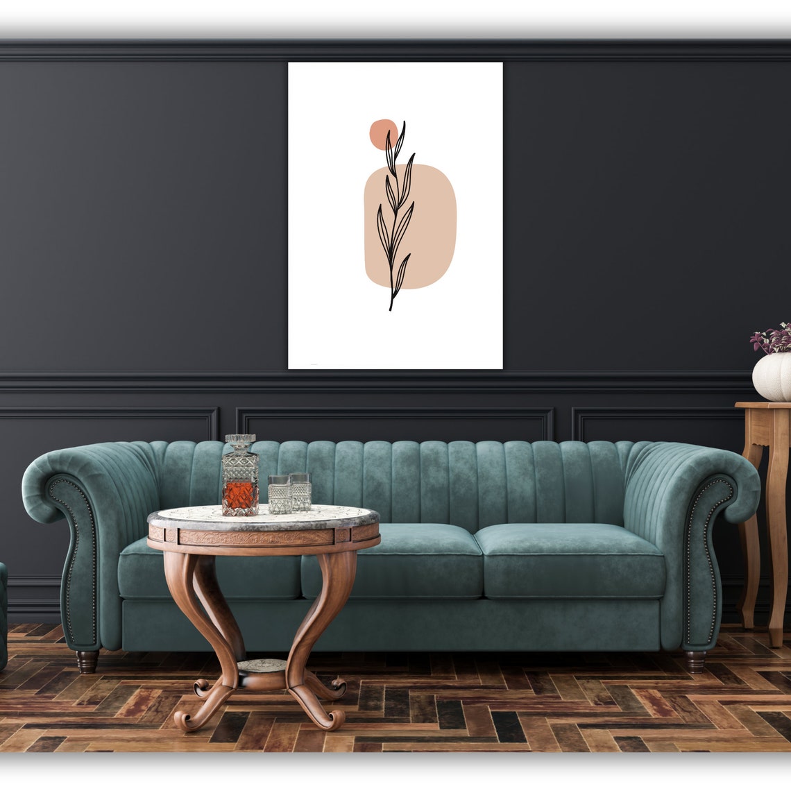 Minimalist Botanical Sprig Terracotta Shapes Boho Art Poster - Image 2