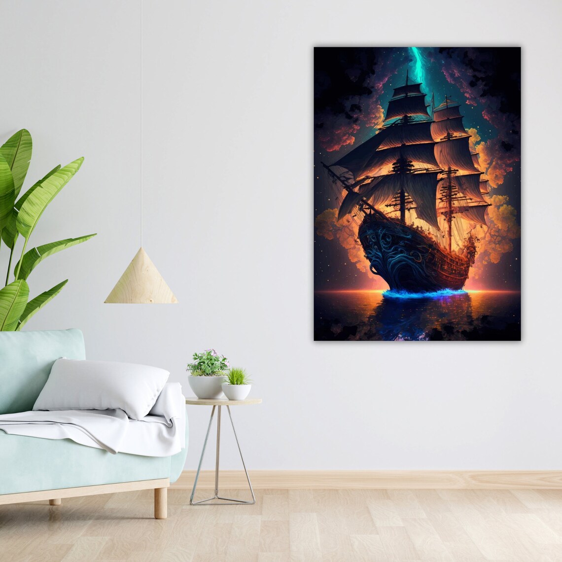 Nautical Ship In Sea Print Ocean Wall Art Ready To Hang Framed Coastal Decor Maritime Painting - Image 5