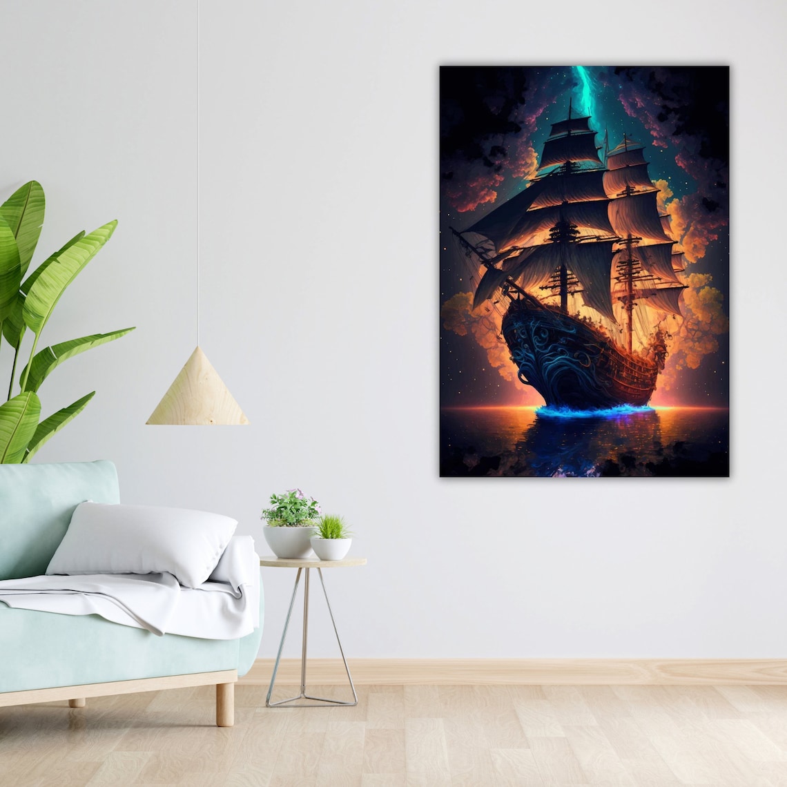 Tall Ship Fiery Twilight Clouds Glowing Horizon Night Voyage Poster - Image 5