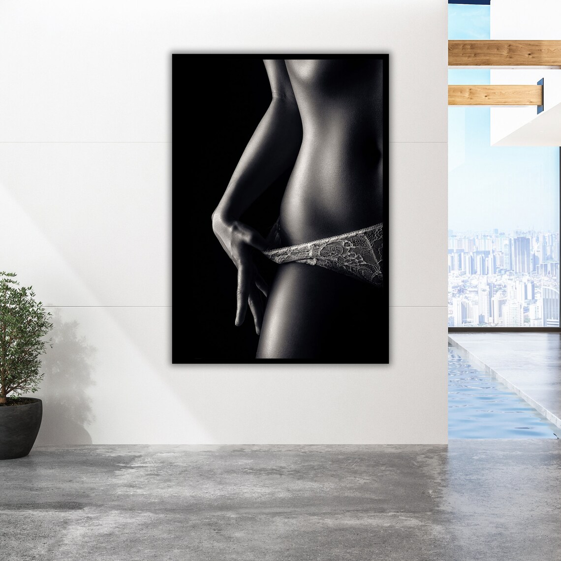 Black And White Sensual Lace Figure Close Up Photography Art Poster - Image 5
