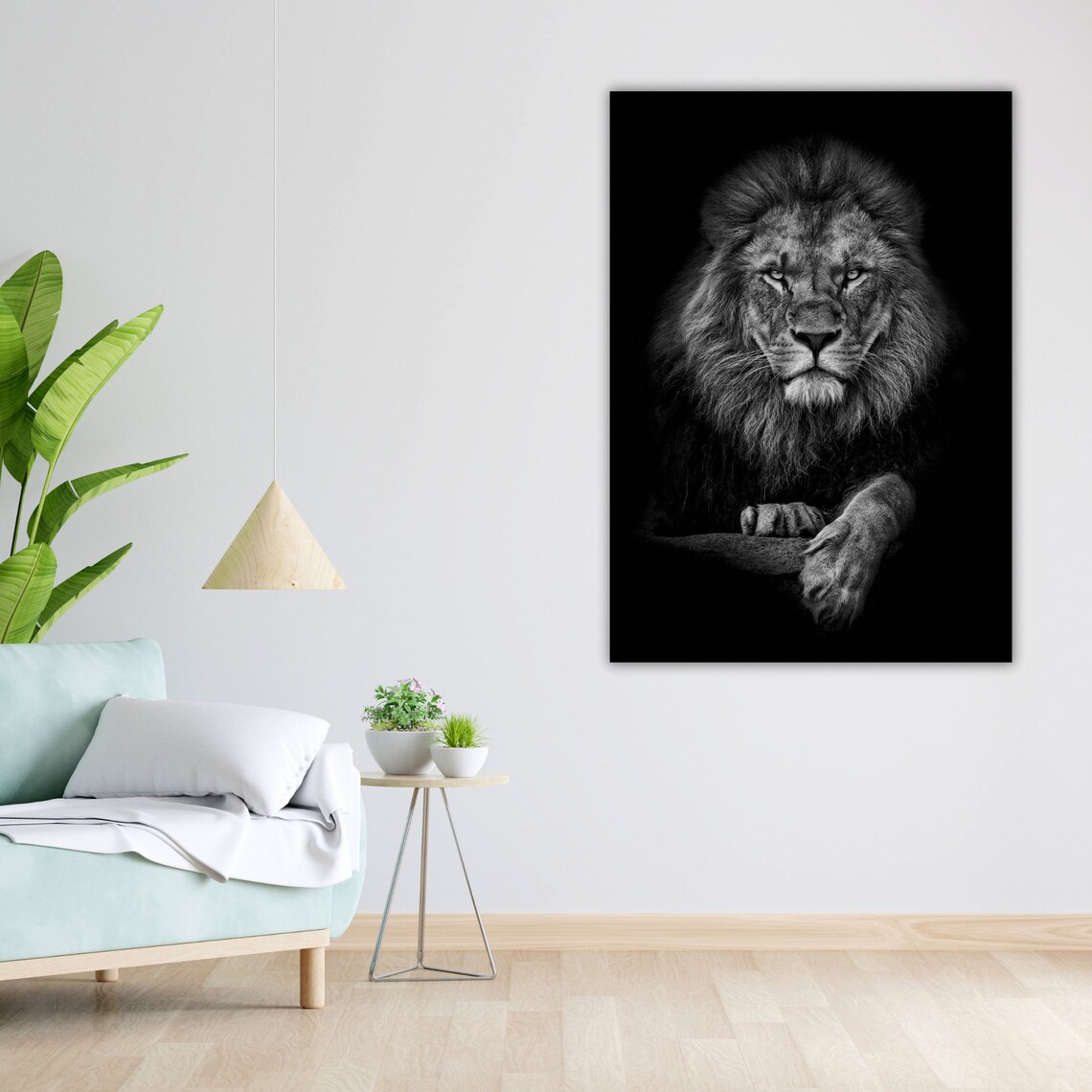 Black And White Majestic Lion Portrait Wildlife Photography Wall Art Print - Image 4