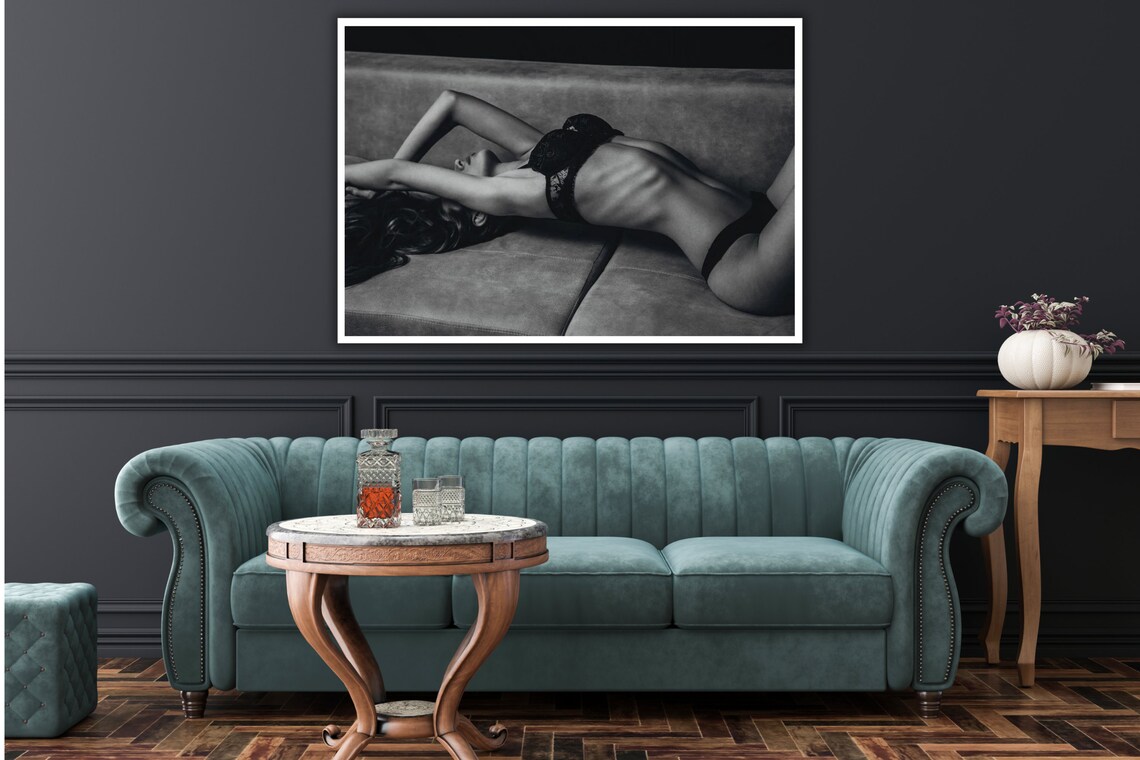 Black and White Boudoir Woman on Bed Sensual Photography Poster - Image 5