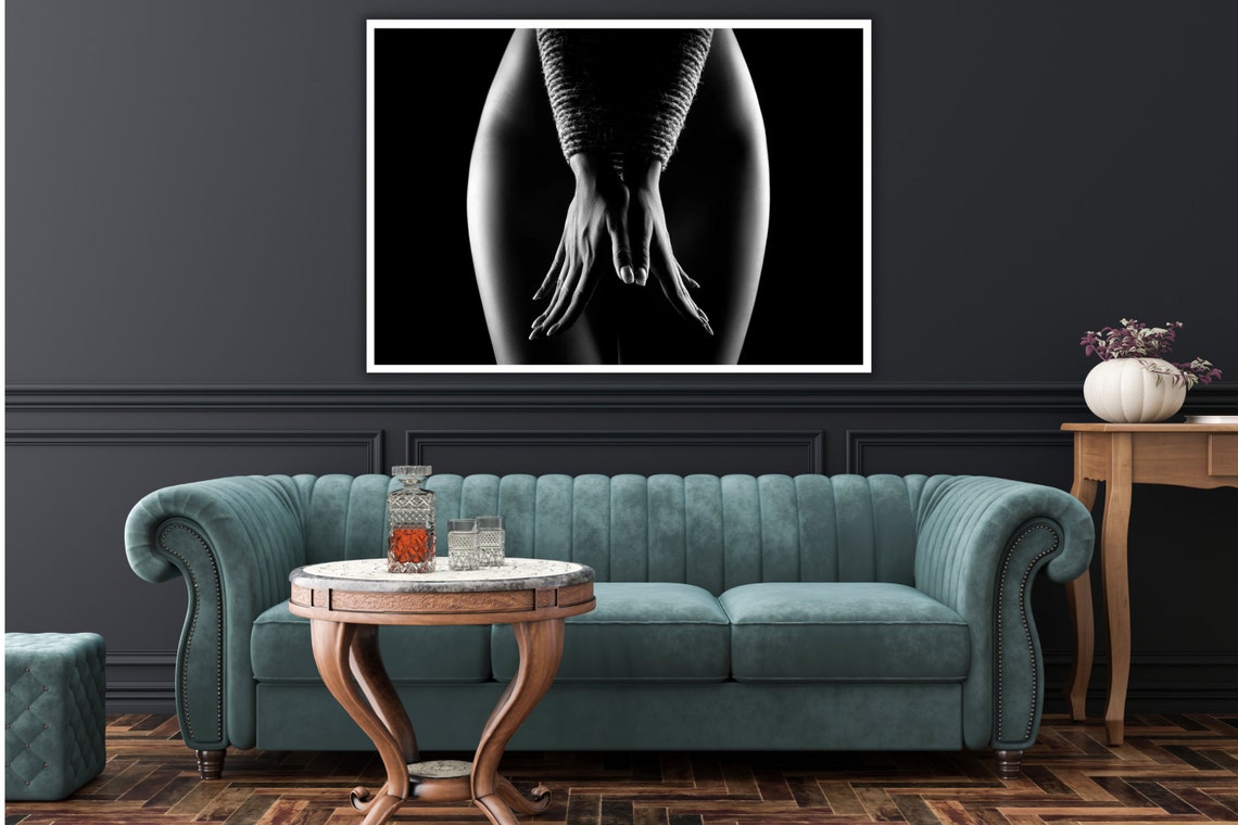 Black And White Knit Sweater Nude Back Fine Art Bodyscape Poster - Image 2