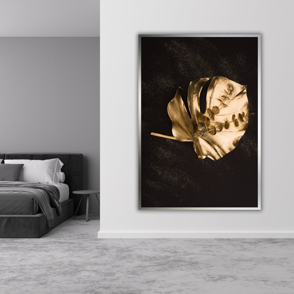 Gold Tropical Leaf Eucalyptus Sprig Black Gold Dust Botanical Poster - Image 3