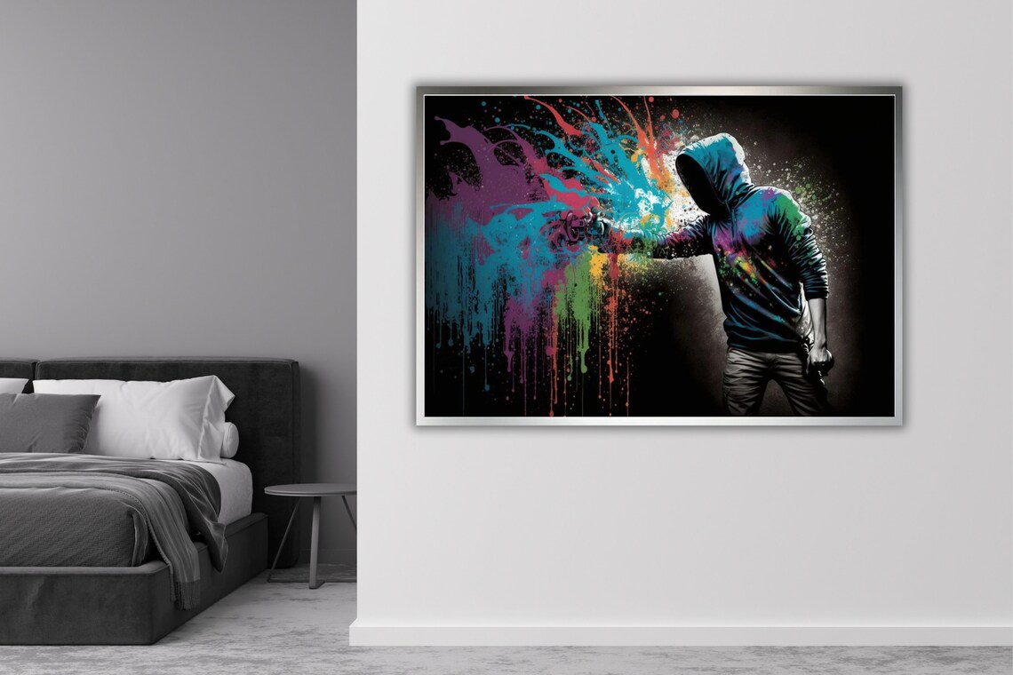Hooded Graffiti Artist Spray Paint Color Burst Street Art Wall Poster - Image 4