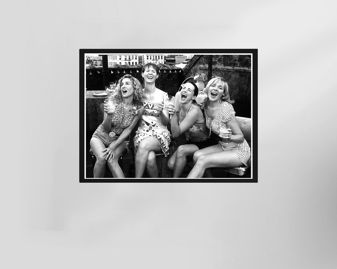 Sex And The City Laughing Rooftop Friends Black And White Photo Poster