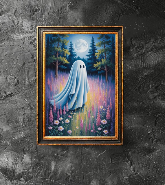 With Flowers At The Moon Poster Floral Wall Art Cute Halloween
