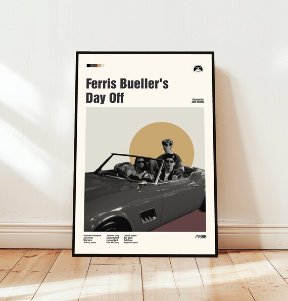 Ferris Buellers Day Off 1986 Minimalist Movie Poster in Mid Century Style