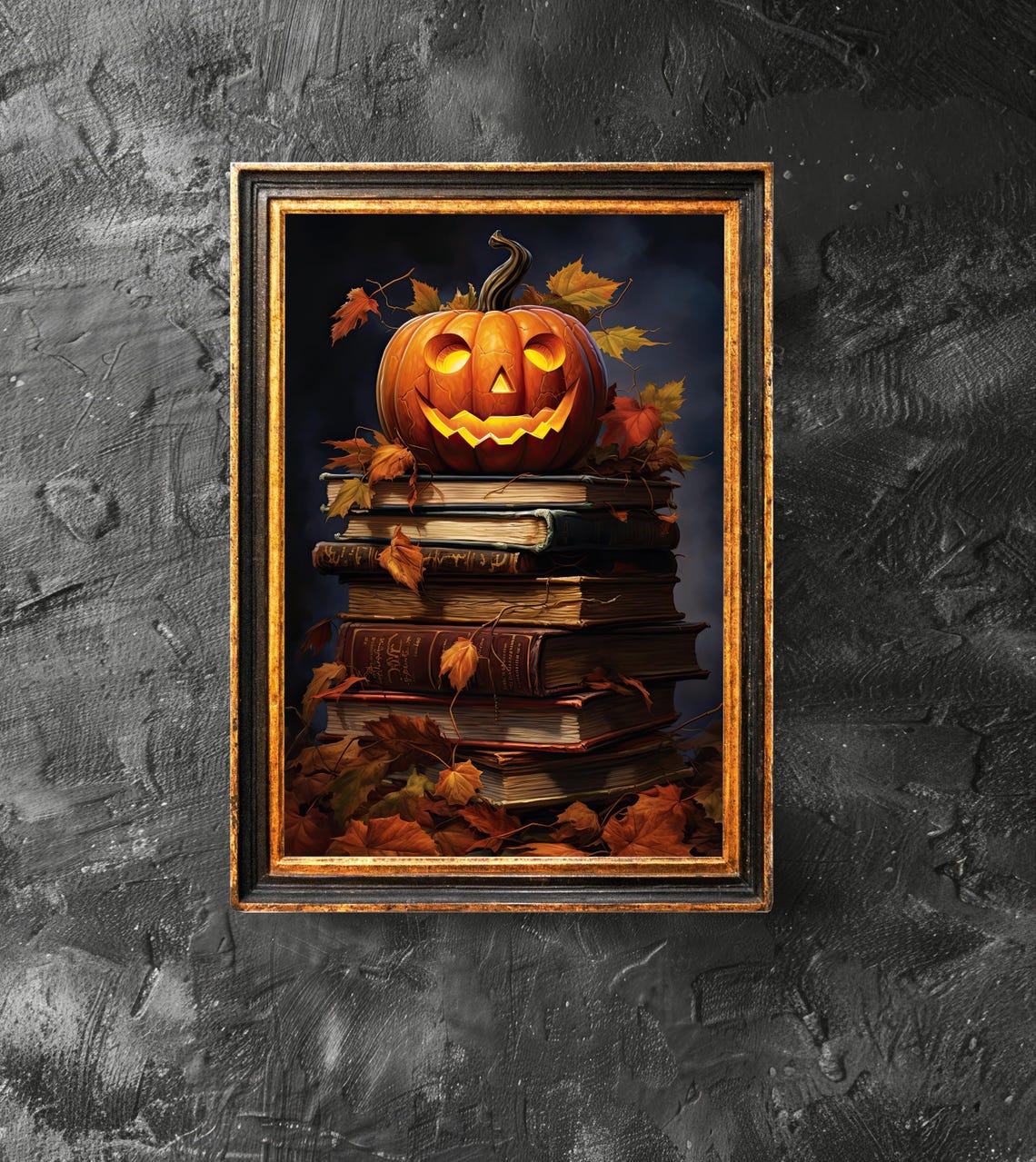 Jack O Lantern On A Stack Of Book Dark Academia Pumpkin Lover Gift Art Autumn Halloween Decor