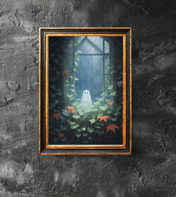 In The Window Poster Spooky Art Cute Halloween Wall Botanical Decor