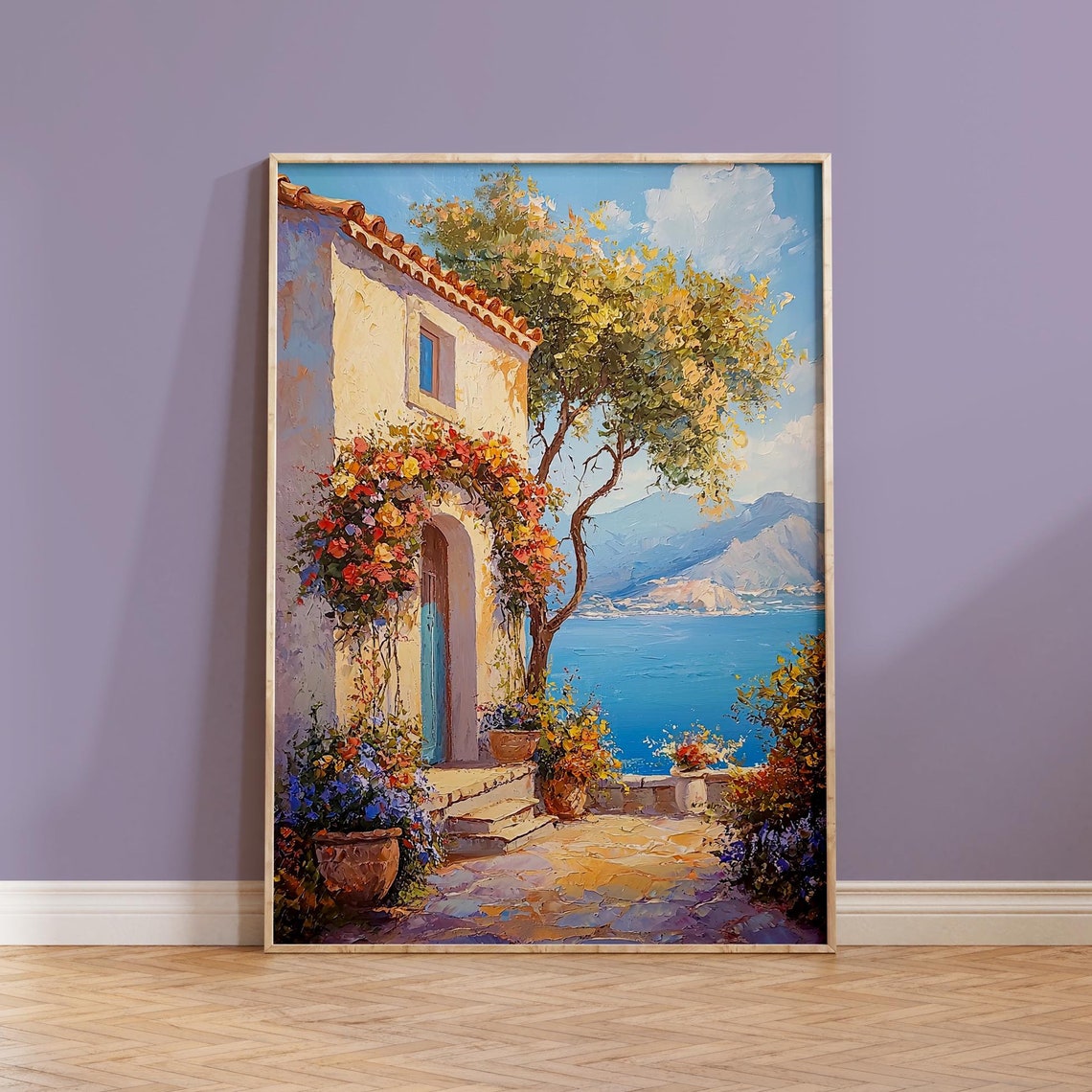 Mediterranean Coastal Cottage Flower Terrace Sea View Poster