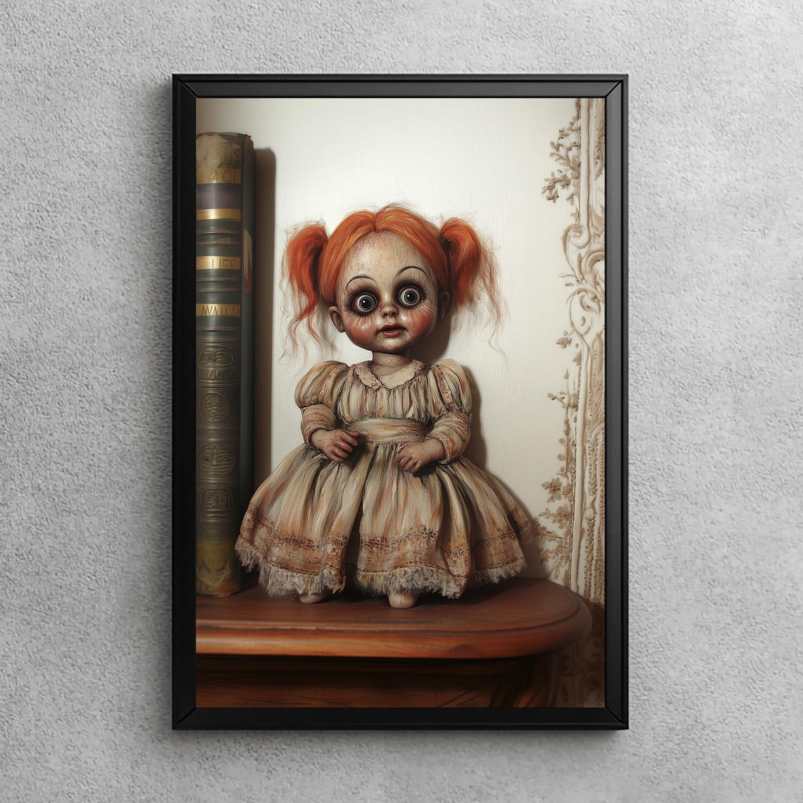Haunted Doll Red Hair Creepy Gothic Dark Academia Spooky Wall Art