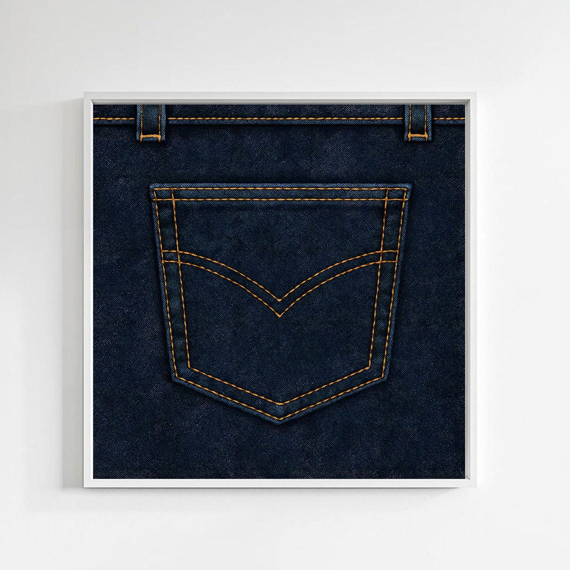 Dark Blue Denim Back Pocket Gold Stitching Minimal Abstract Poster