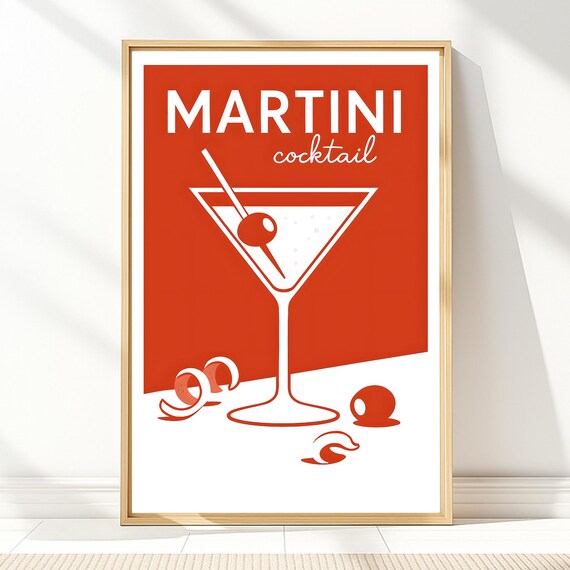 Chic Classic Martini Cocktail Red Retro Bar Drink Garnish Poster
