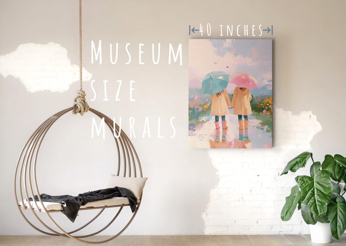 Two Girls Holding Hands Under Umbrellas In A Rainy Garden Poster - Image 5