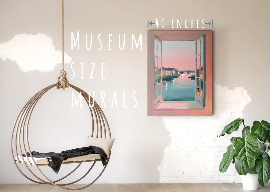 Open Window Harbor View Dusk Boats Pink Sky Coastal Art Poster - Image 5