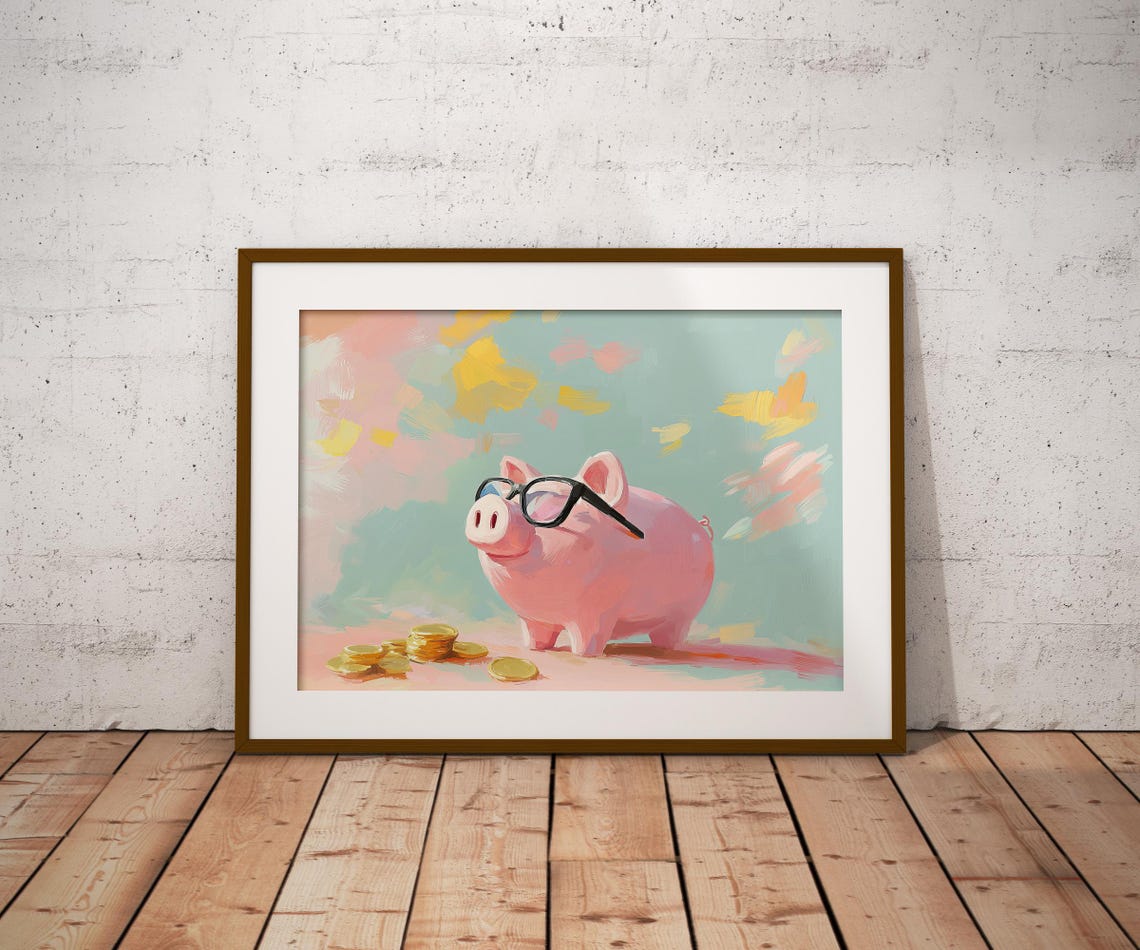 Cool Bankster Piggy Painting Pink Piggy Bank Art Pixel Glasses Piggy Art Cute Piggy Bank Wall Art Piggy Bank Wall Art Piggy Bank Decor - Image 2