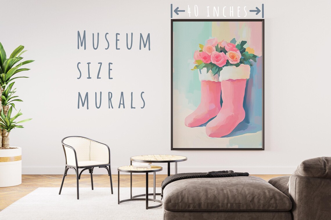 Pink Fur Boots Bouquet Pink Roses Floral Still Life Wall Poster - Image 5