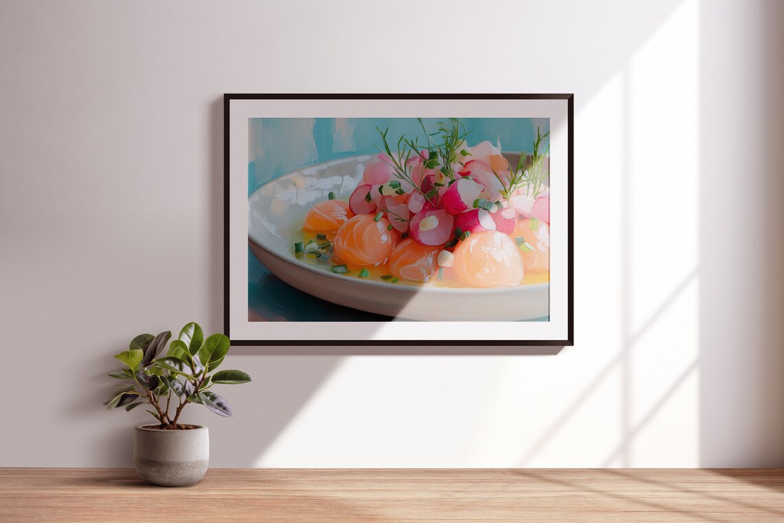 Colorful Salmon Poke Bowl With Radish Fresh Seafood Painting Poster - Image 3