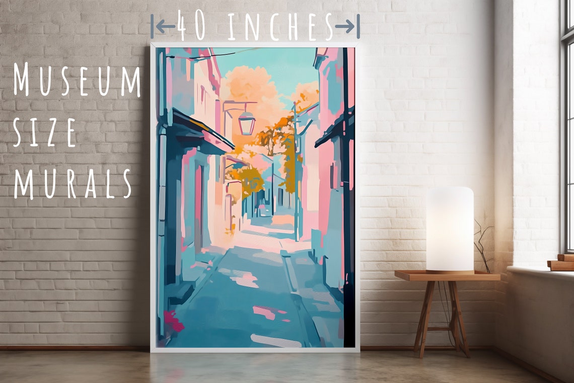 Dreamy Pastel Alley With Vintage Lamp Post Old Street Art Poster - Image 5