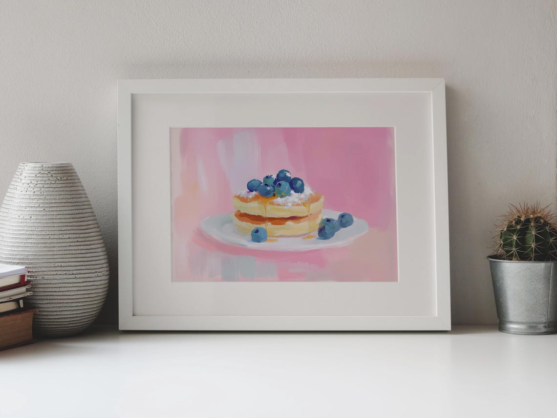 Blueberry Pancakes Syrup Breakfast Food Art Pastel Kitchen Poster - Image 4