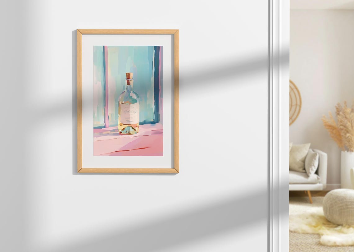 Pastel White Wine Bottle Kitchen Art Still Life Painting Poster - Image 2