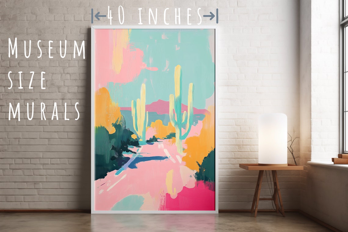 Saguaro Cacti in Pink and Teal Desert Pastel Abstract Landscape Poster - Image 5