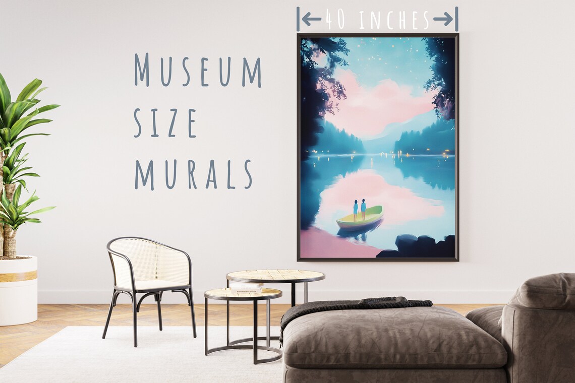 Two People in a Boat on a Twilight Lake Pastel Mountain View Art Poster - Image 5