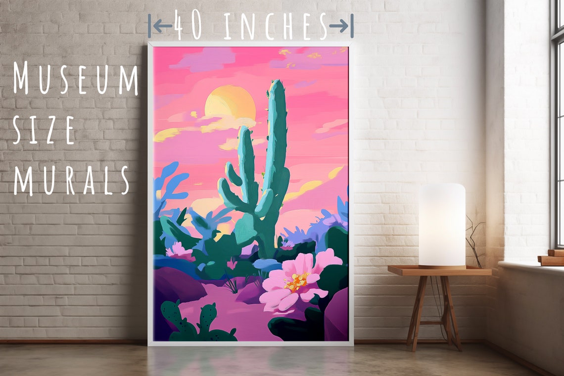 Pink Desert Sunset Saguaro Cactus Flower Colorful Art Poster - Image 5