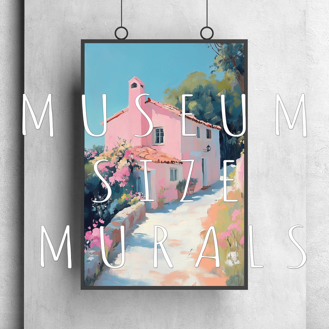 Pink Mediterranean Cottage Impressionist Pastel Village Print - Image 3